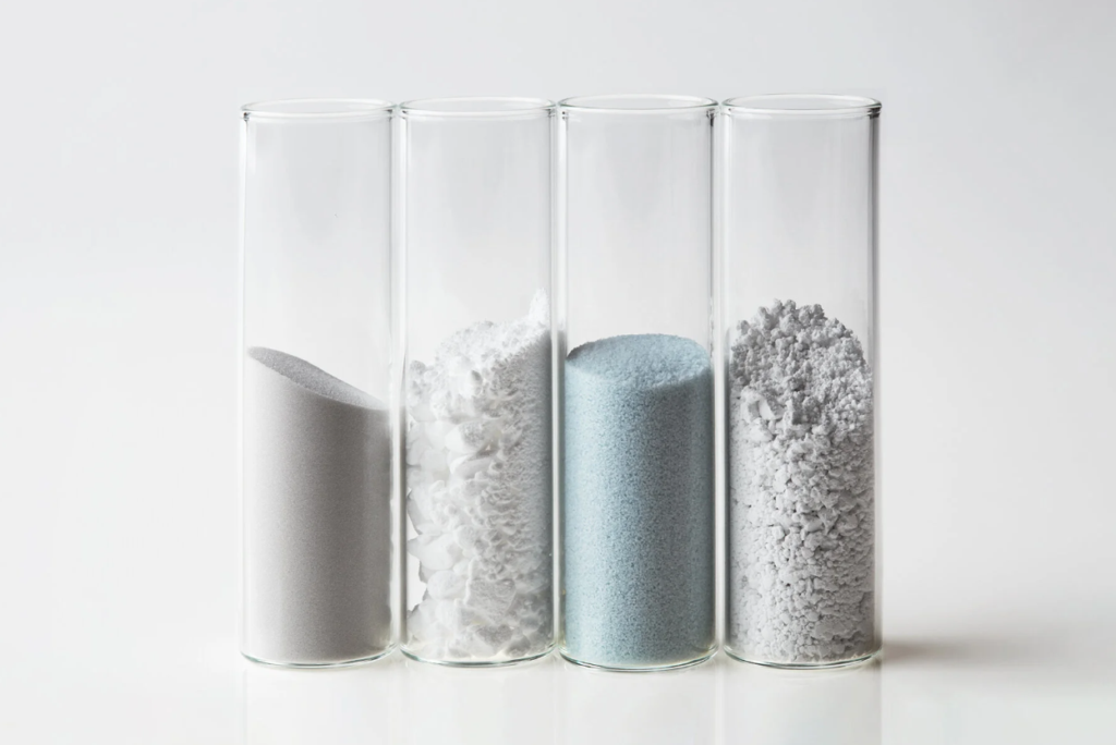Himed material in four clear tubes