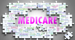 The word Medicare in the middle of incomplete puzzle pieces