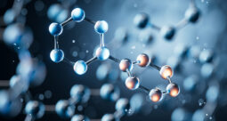 Concept art showing molecules against a blue background
