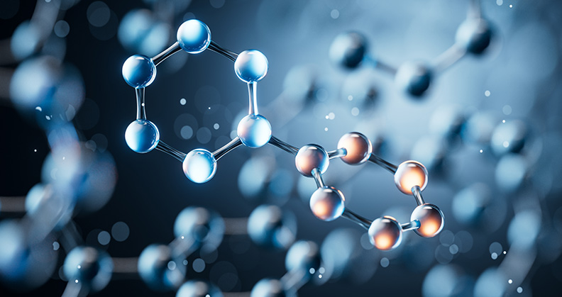 Concept art showing molecules against a blue background